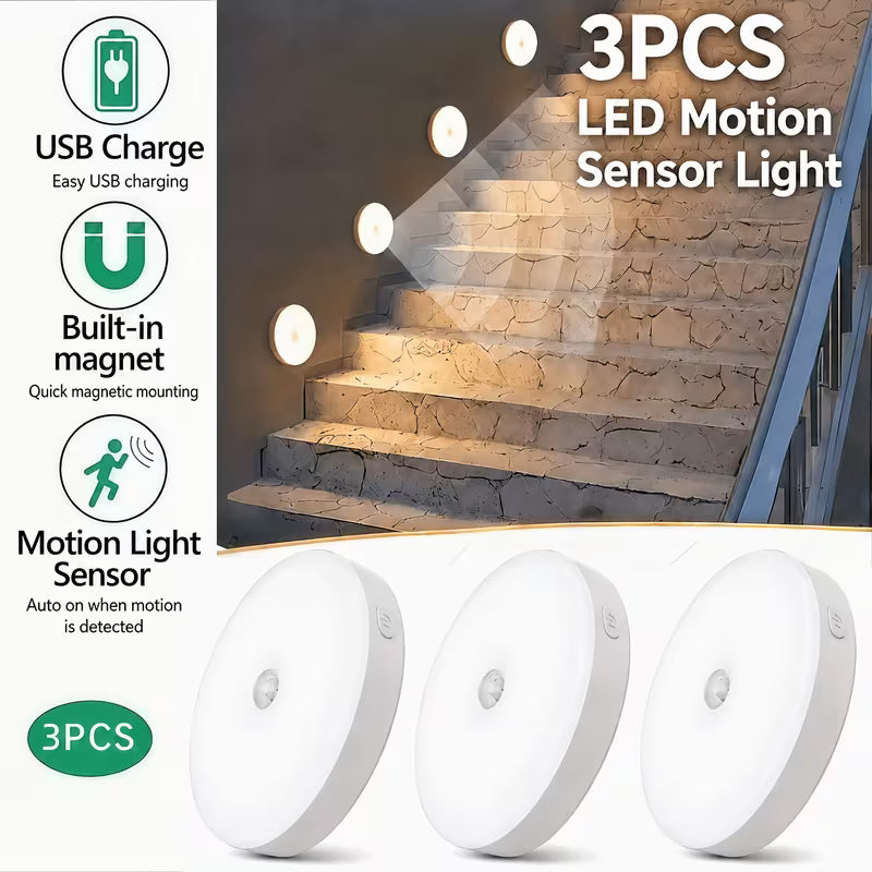 DOMMO™ MotionGlow — Lot de 3 lampes rechargeables à détecteur de mouvement