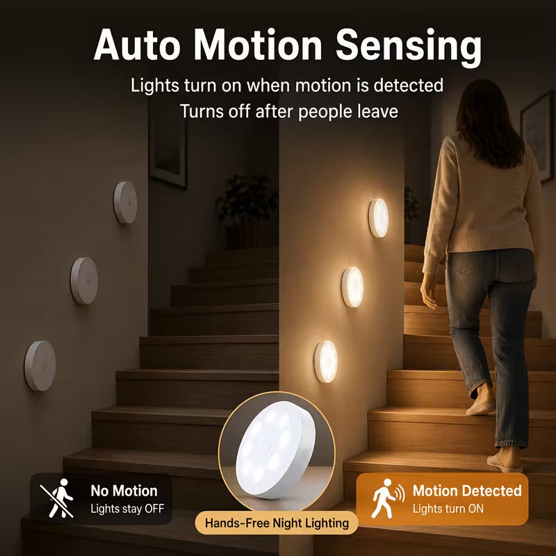 DOMMO™ MotionGlow — Lot de 3 lampes rechargeables à détecteur de mouvement